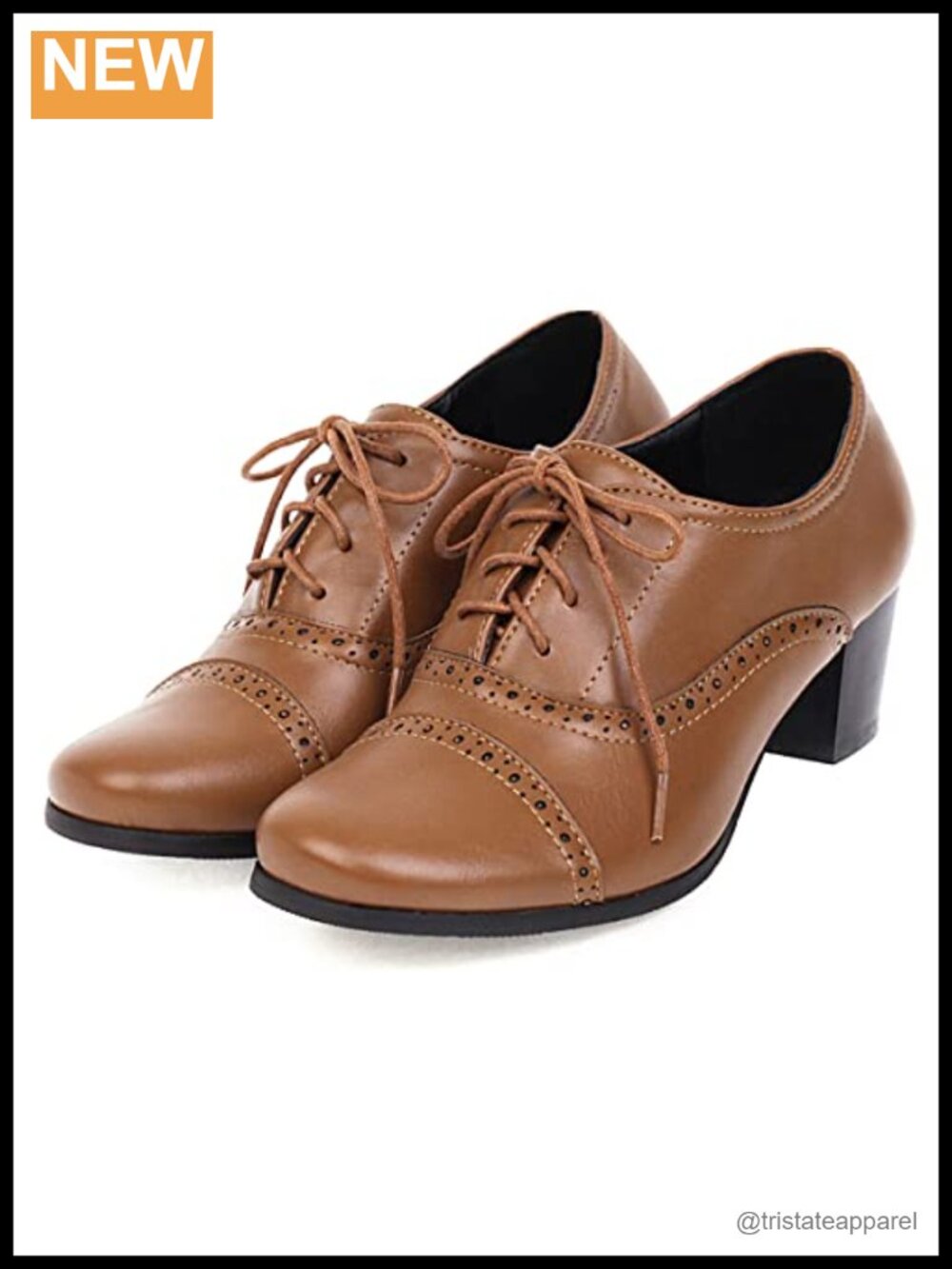SHEMEE Women's Lace Up Oxford Pumps Chunky Mid Heel Round Toe Brogues